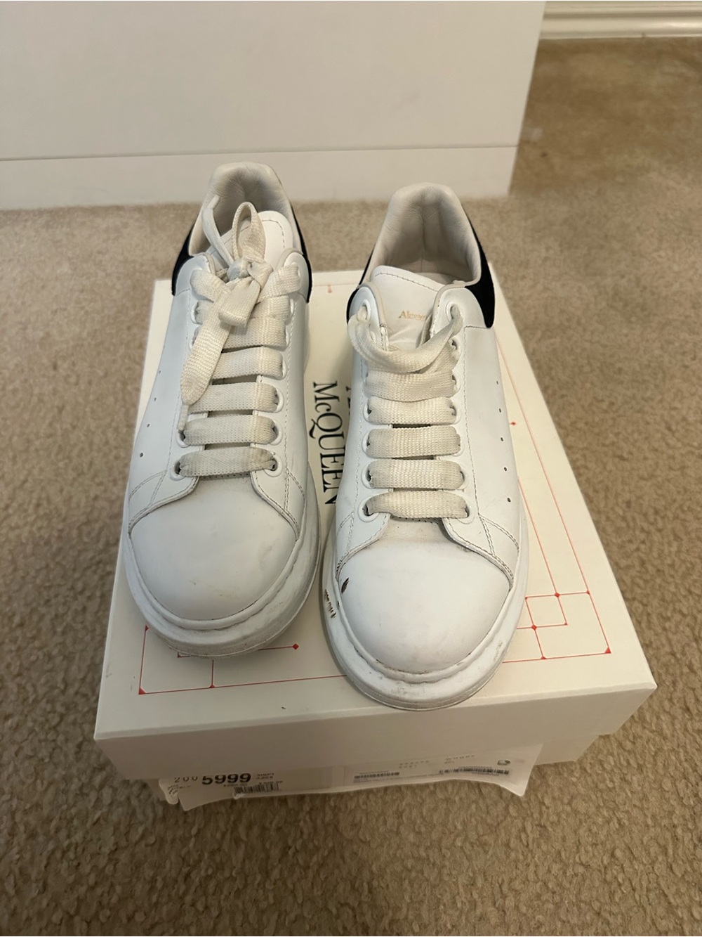 Alexander McQueen White Leather Sneakers with Black Heel Tab